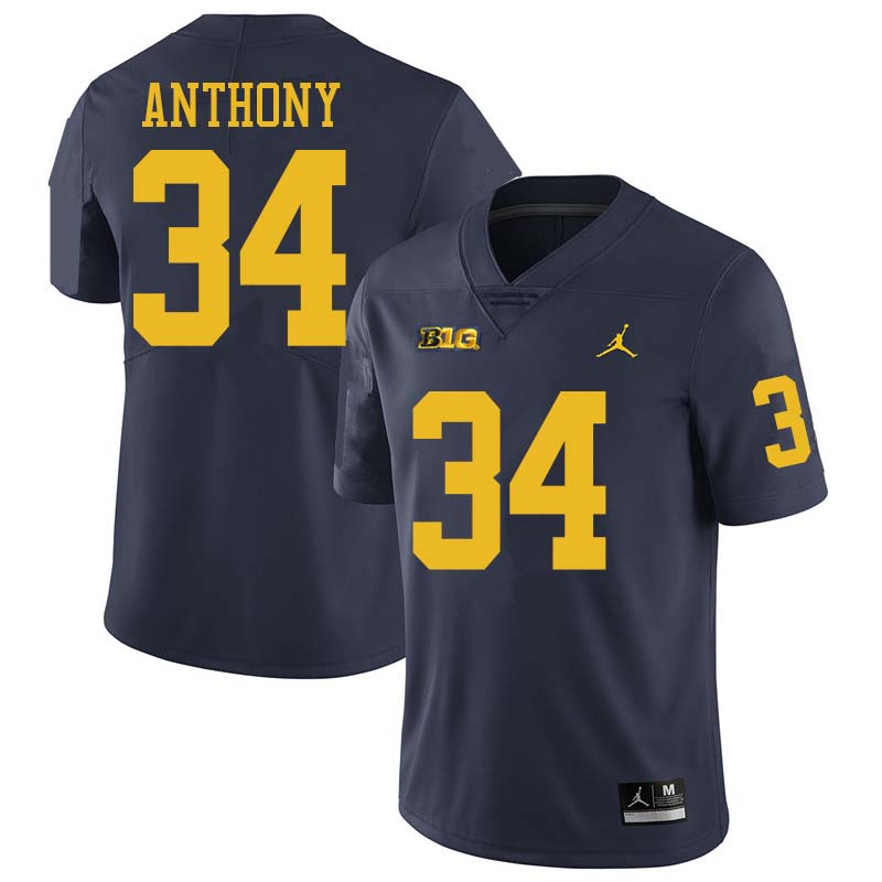 Jordan Brand Men #34 Jordan Anthony Michigan Wolverines College Football Jerseys Sale-Navy